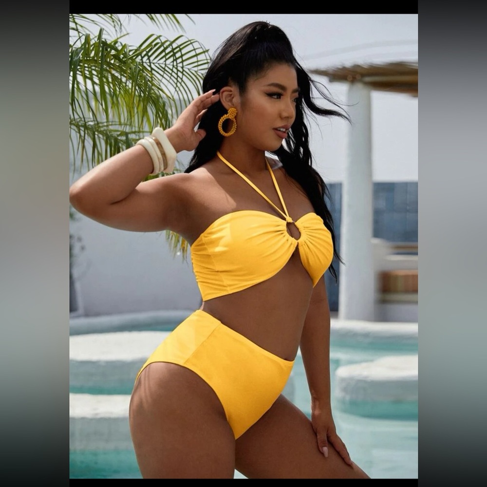Plus Size Yellow Two Piece Swimsuit